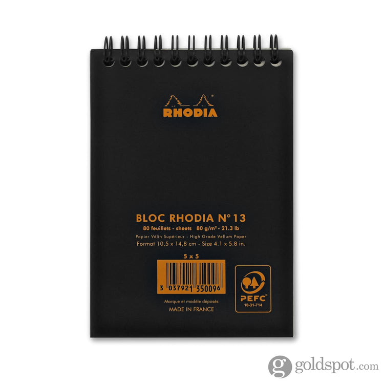 Rhodia Wirebound Graph Paper Pad in Black - 4 x 6 Notepad