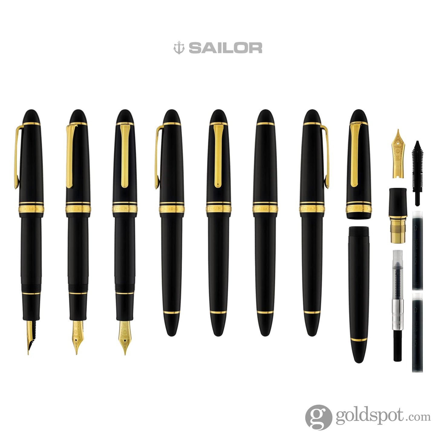 Sailor 1911 Large Fountain Pen in Black with Gold Trim - 21K Gold Fountain Pen
