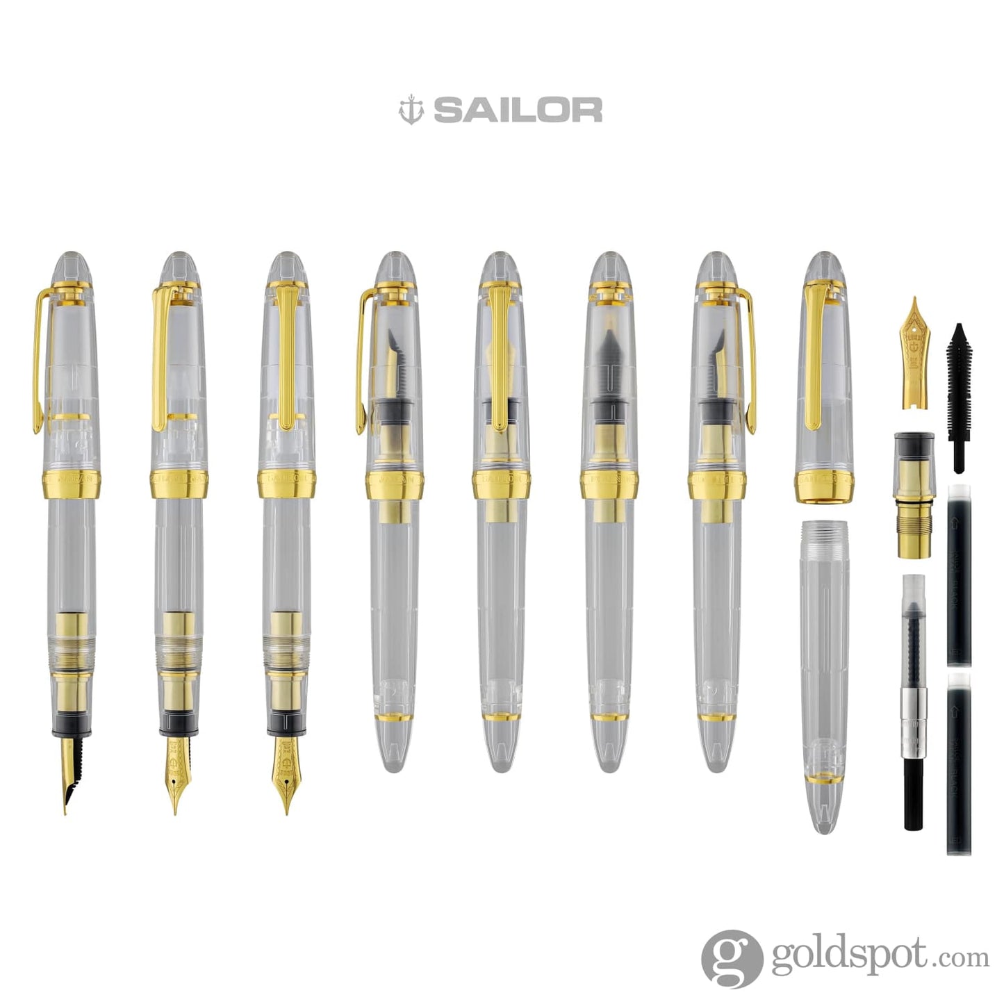 Sailor 1911 Large Fountain Pen in Transparent with Gold Trim - 21K Gold Fountain Pen