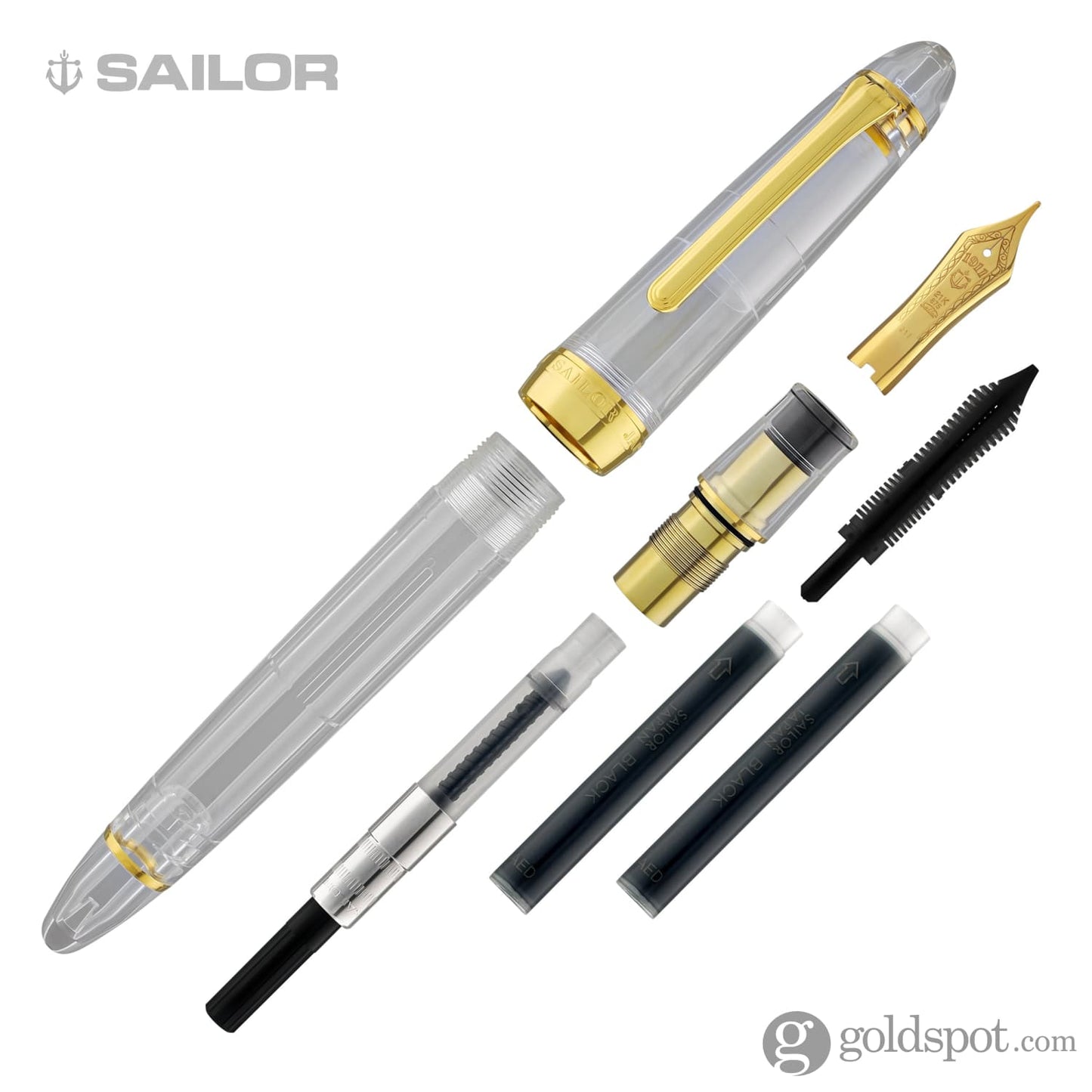 Sailor 1911 Large Fountain Pen in Transparent with Gold Trim - 21K Gold Fountain Pen