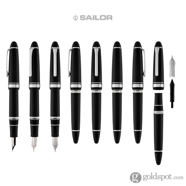Sailor 1911 Large Realo Fountain Pen in Black with Silver Trim - 21K Gold Fountain Pen