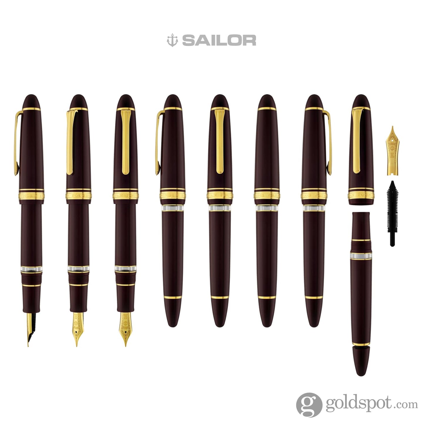 Sailor 1911 Large Realo Fountain Pen in Maroon with Gold Trim - 21K Gold Fountain Pen