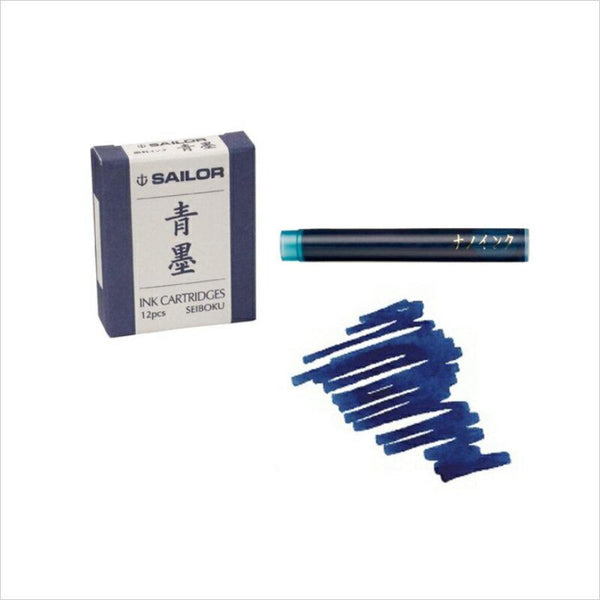 Sailor Ink Cartridges in Seiboku Blue Pigmented - Pack of 12 Fountain Pen Cartridges