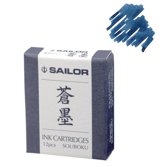 Sailor Ink Cartridges in Souboku Deep Blue - Pack of 12