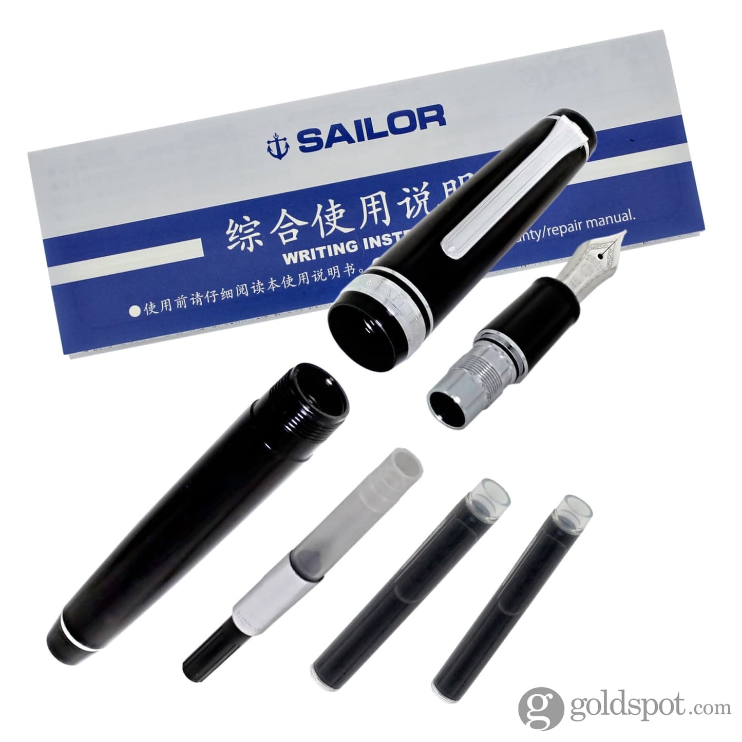 Sailor Pro Gear Slim Fountain Pen in Black with Silver Trim - 14K Gold Fountain Pen