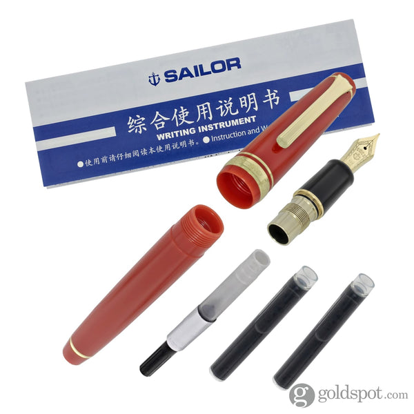 Sailor Pro Gear Slim Fountain Pen in Red with Gold Trim - 14K Gold Fountain Pen