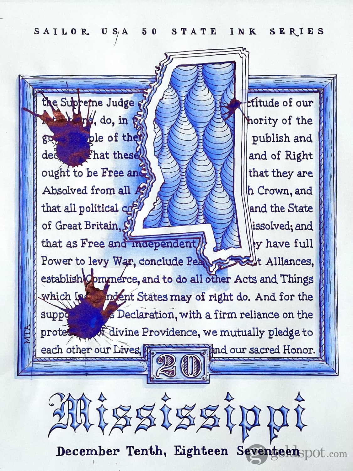 Sailor USA State Bottled Ink in Mississippi (Deep Blue) - 20 mL Bottled Ink