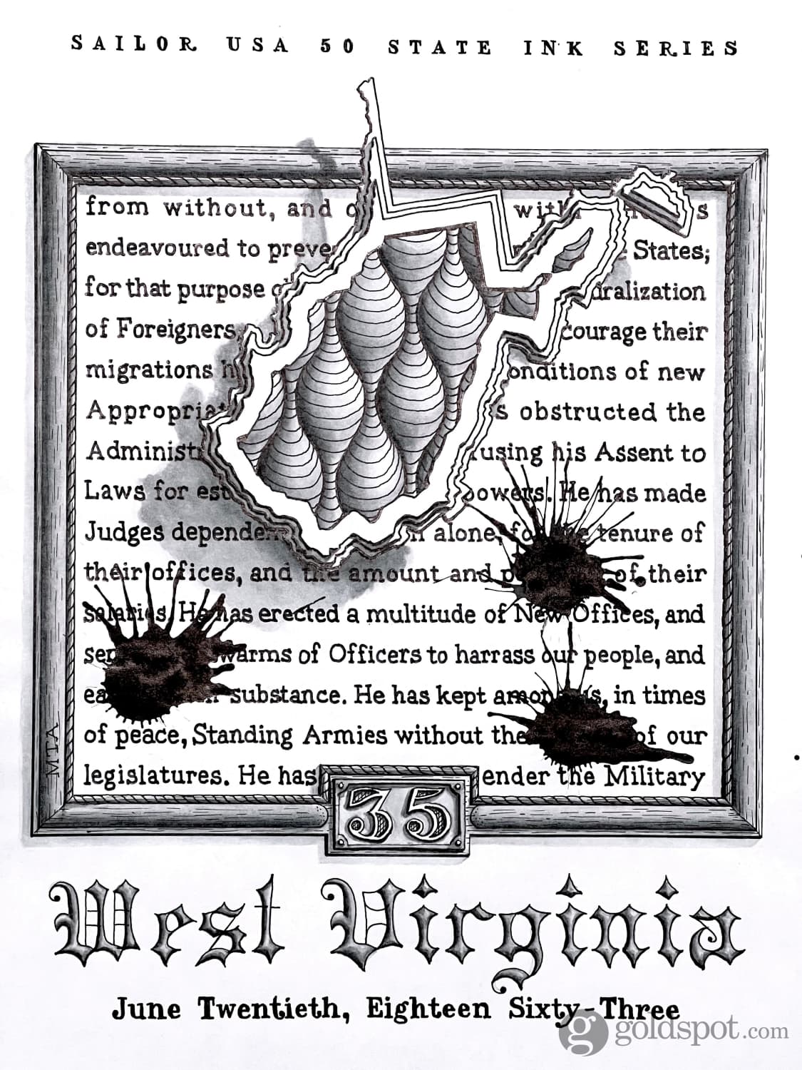 Sailor USA State Bottled Ink in West Virginia (Coal Gray) - 20 mL Bottled Ink