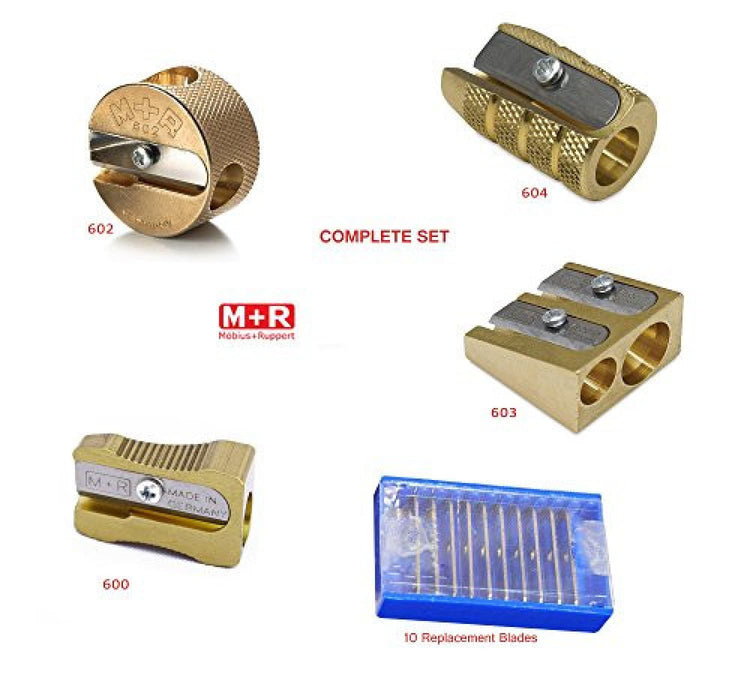 Set of 4 Mobius & Ruppert Pencil Sharpeners &10 Replacement Blades Accessory