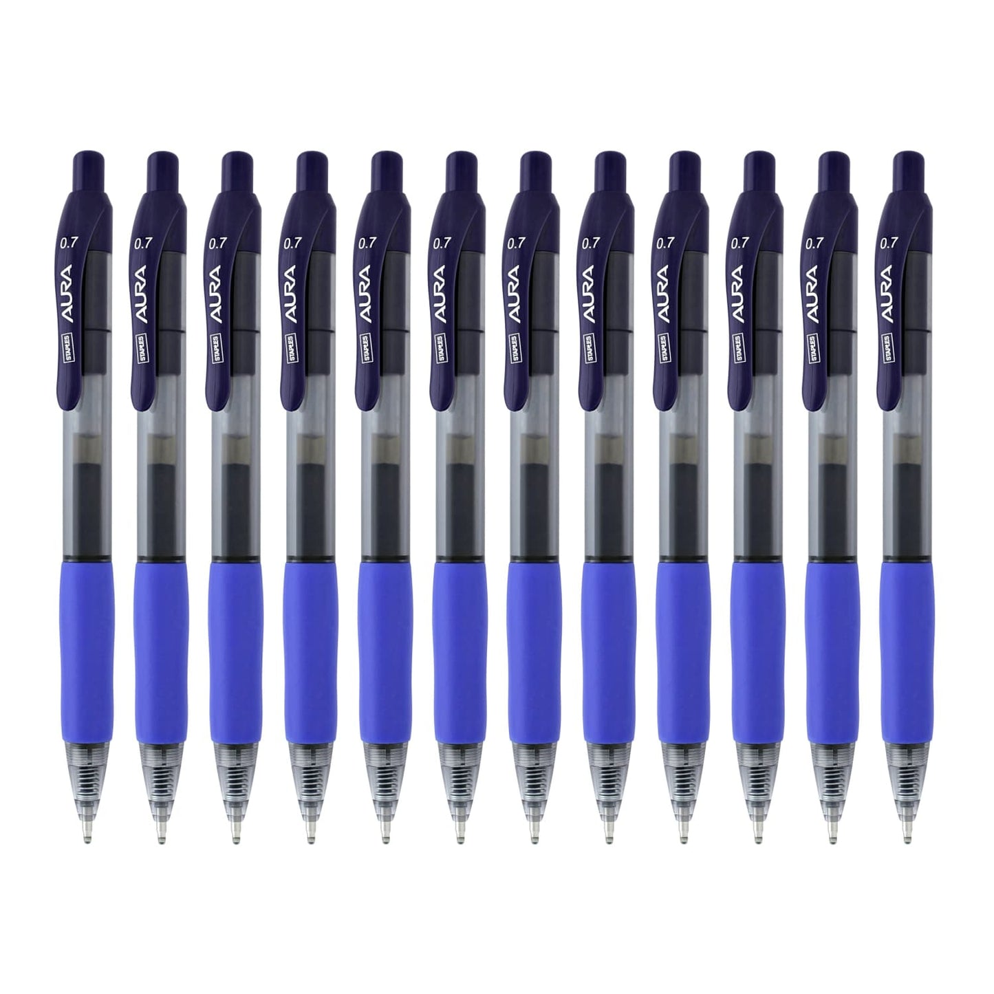 Staples Aura Gel Pens in Blue - 0.7mm - Pack of 12 Gel Pen