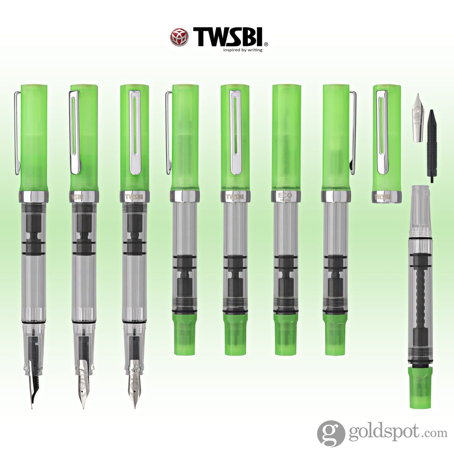 TWSBI Eco Fountain Pen in Glow Green Goldspot Pens