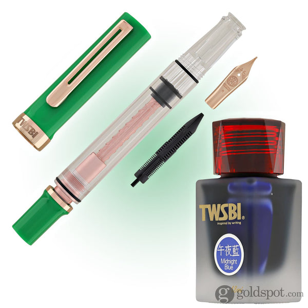 TWSBI Eco-T Fountain Pen in Royal Jade Special Edition with 18mL Midnight Blue Ink Fountain Pen