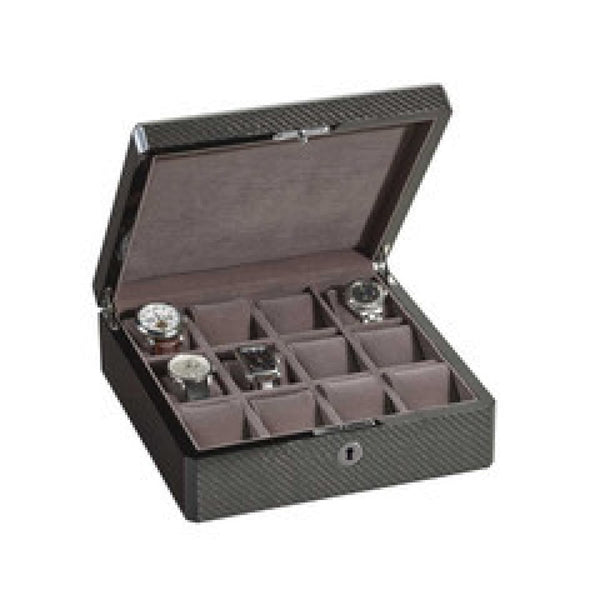 Venlo 15 Collection 12 Watch Holder Case in Carbon Fiber Pen Case