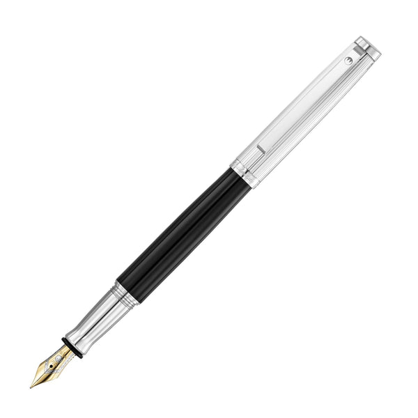 Waldmann Tuscany Fountain Pen in Black Lacquer with Sterling Silver 18kt Gold Nib Fountain Pen