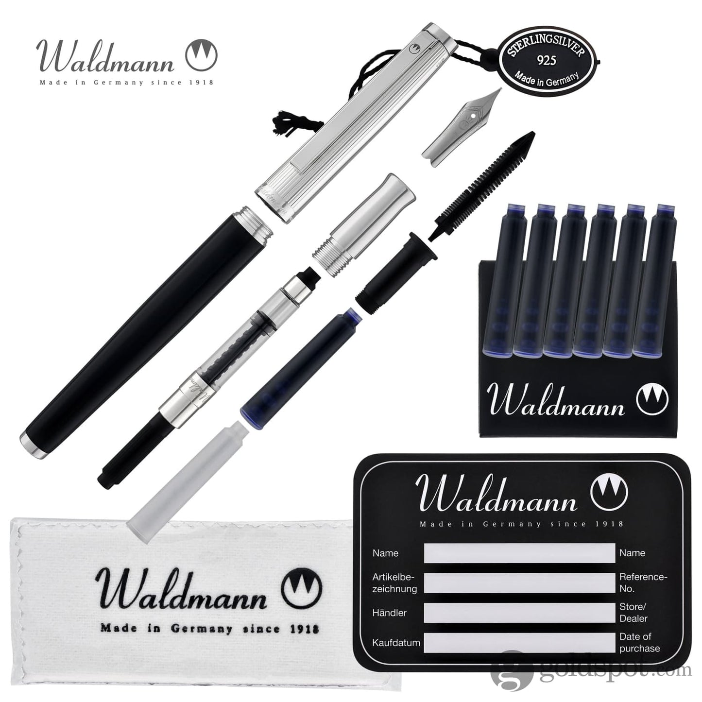 Waldmann Tuscany Fountain Pen in Black Lacquer with Sterling Silver Steel Nib Fountain Pen