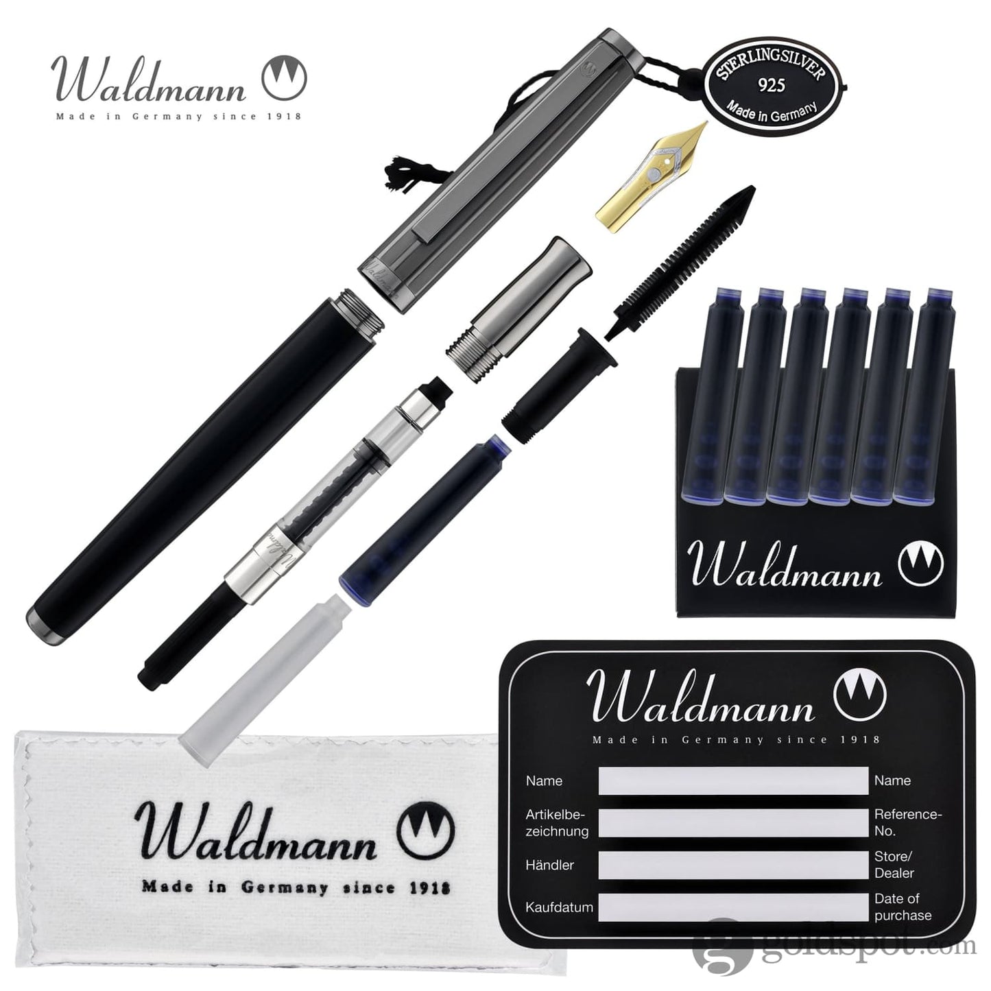 Waldmann Tuscany Fountain Pen in Frosted Ruthenium 18kt Gold Nib Fountain Pen