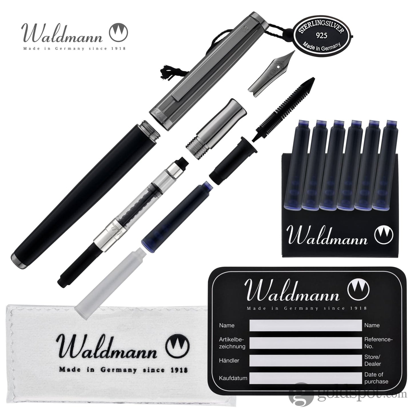 Waldmann Tuscany Fountain Pen in Frosted Ruthenium Steel Nib Fountain Pen