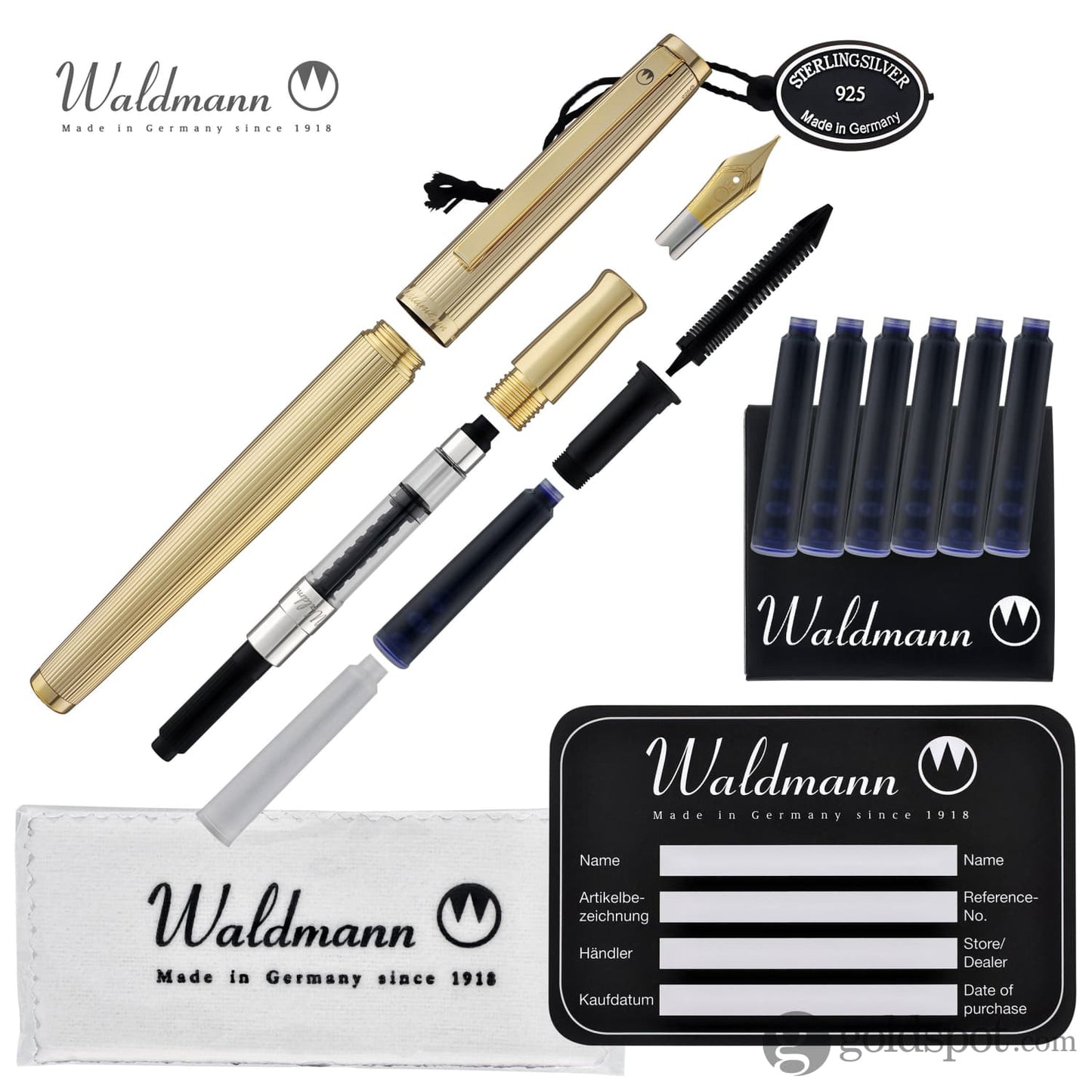 Waldmann Tuscany Fountain Pen in Gold-Plated Sterling Silver Steel Nib Fountain Pen