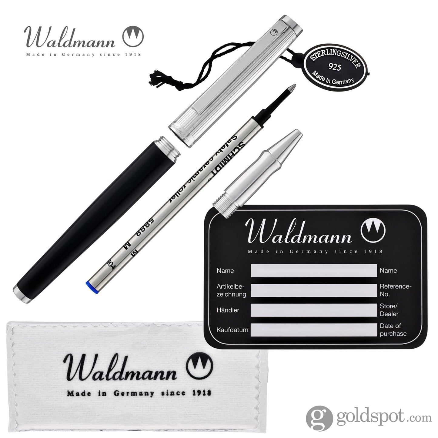 Waldmann Tuscany Rollerball Pen in Black Lacquer with Sterling Silver Rollerball Pen