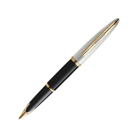 Waterman Carene Fountain Pen in Deluxe Black with Gold Trim - 18K Gold Fine Point