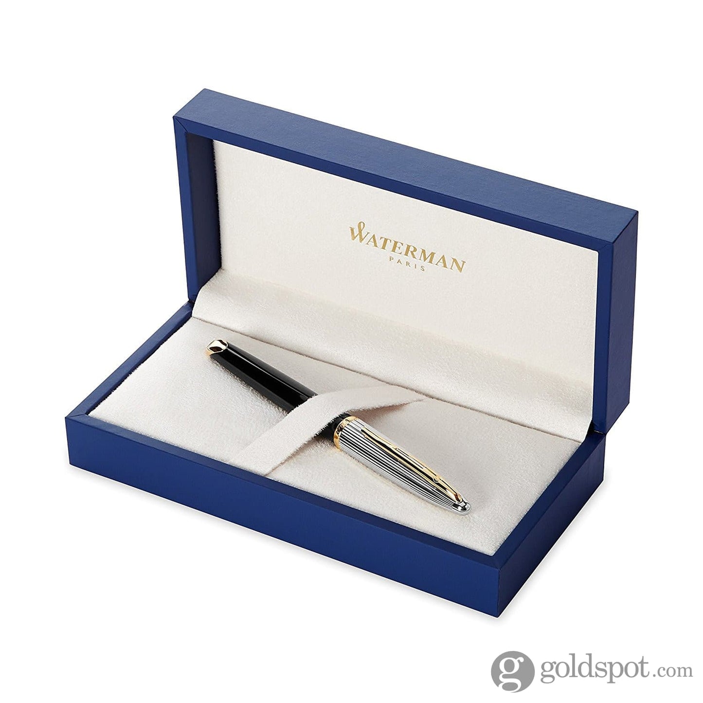 Waterman Carene Fountain Pen in Deluxe Black with Gold Trim - 18K Gold Fine Point Fountain Pen