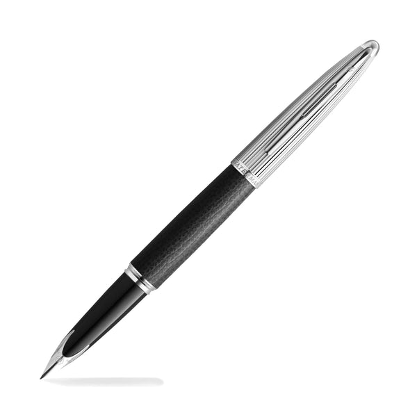 Waterman Carene Fountain Pen Leather Black with Silver Trim - 18K Gold - Special Edition Fountain Pen