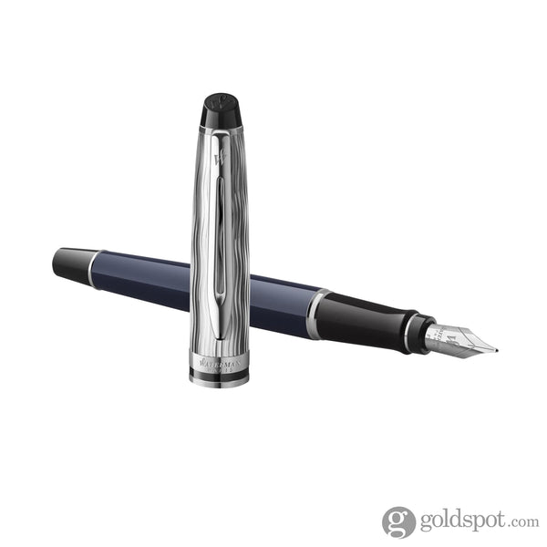 Waterman Expert L’Essence du Bleu Fountain Pen in Metal & Blue Lacquer Rollerball Pen