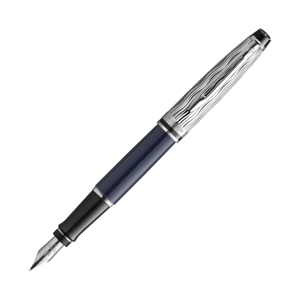 Waterman Expert L’Essence du Bleu Fountain Pen in Metal & Blue Lacquer Rollerball Pen