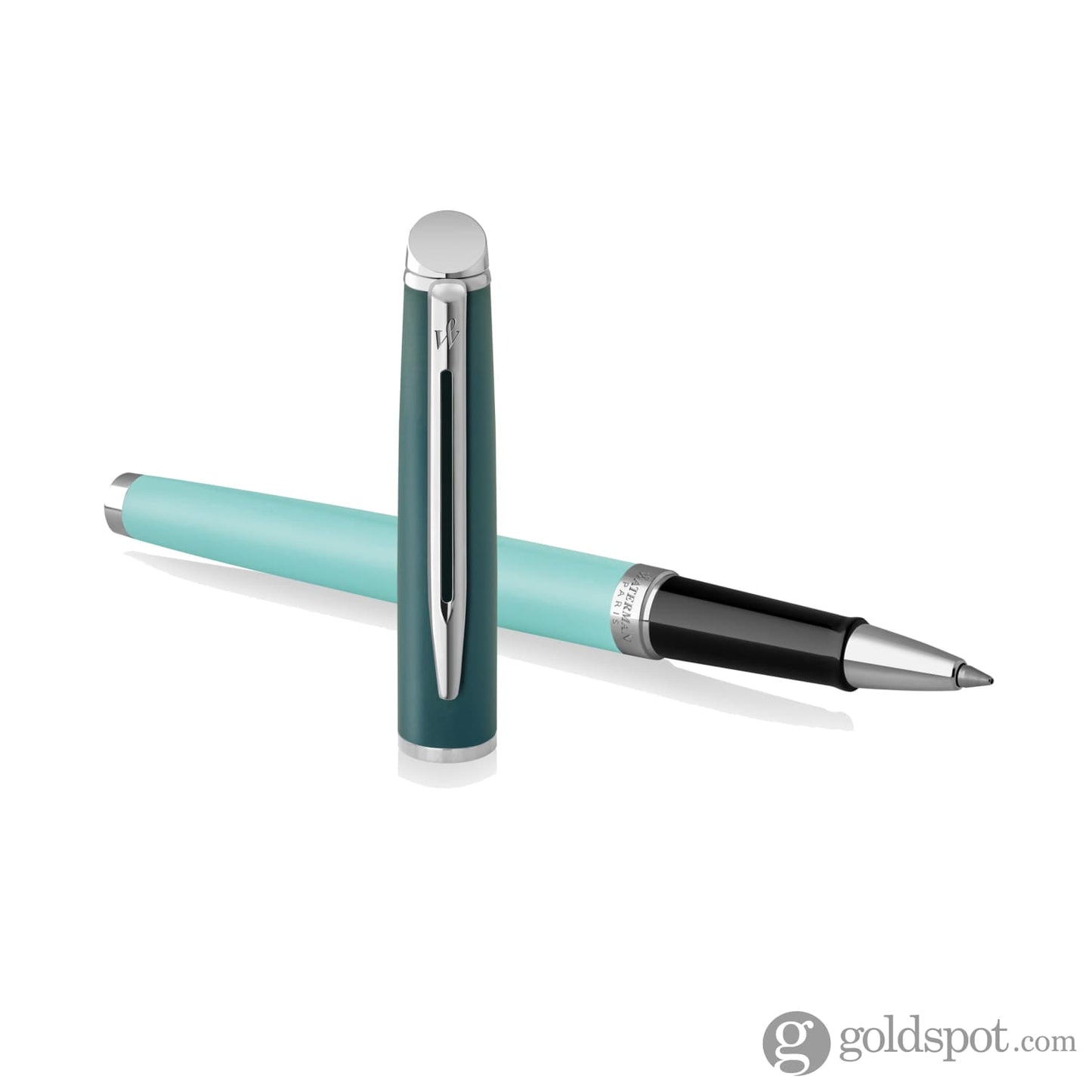 Waterman Hemisphere Colour Blocking Rollerball Pen in Metal and Green Lacquer with Chrome Trim Rollerball Pen