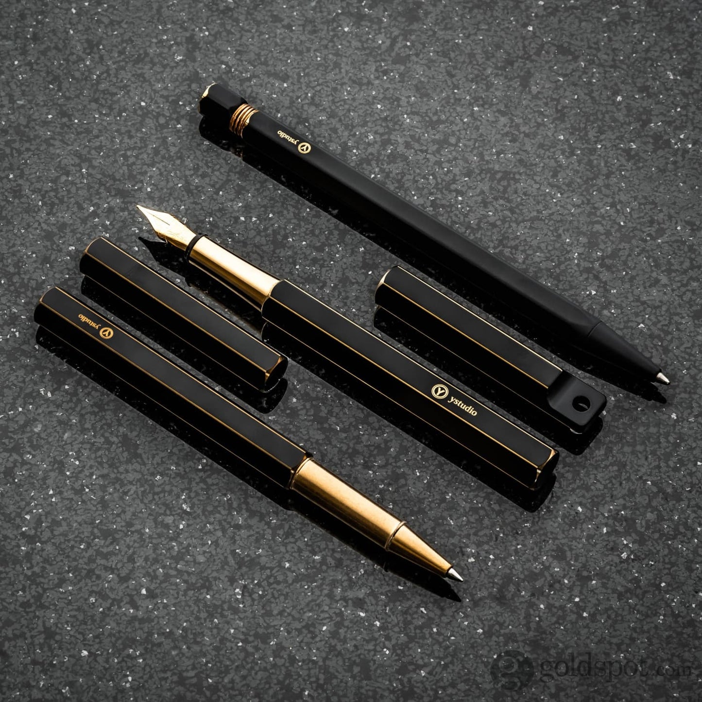 ystudio Brassing Rollerball Pen in Black Mechanical Pencil